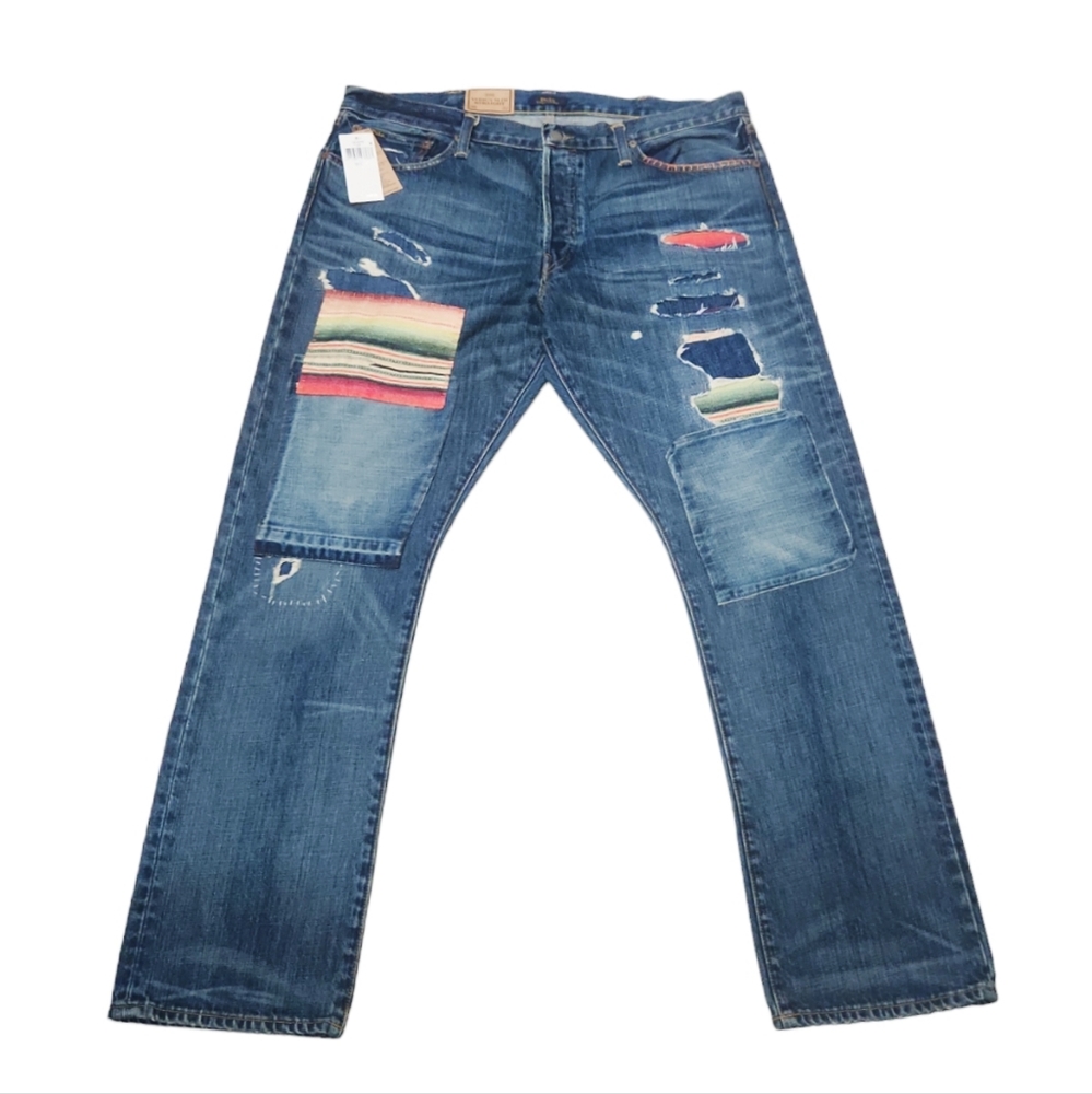 Polo Ralph Lauren New $398 Varick Slim Straight Serape Laguna Patch SZ 38 X 32
